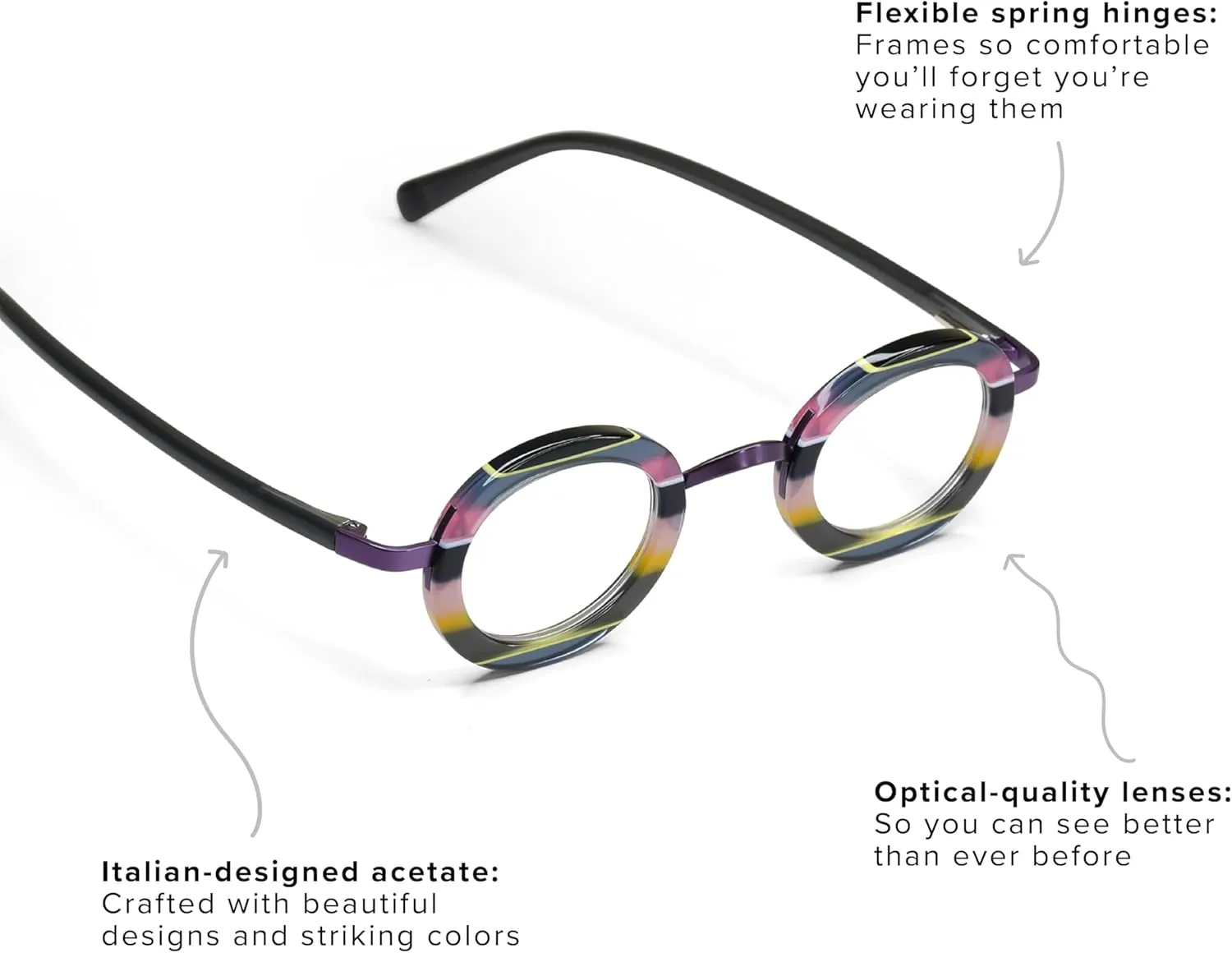 eyebobs - Pinhead | Premium Reading Glasses for Men and Women | Round Frame for Narrow Faces | Available in 0.0x - 4.0x