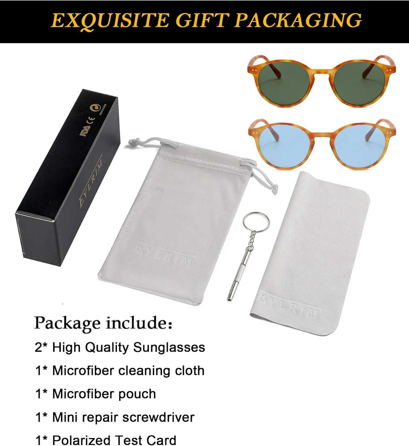 EYLRIM Classic Polarized Round Sunglasses for Women Men Vintage Style Lightweight Circle Frame Sun Glasses