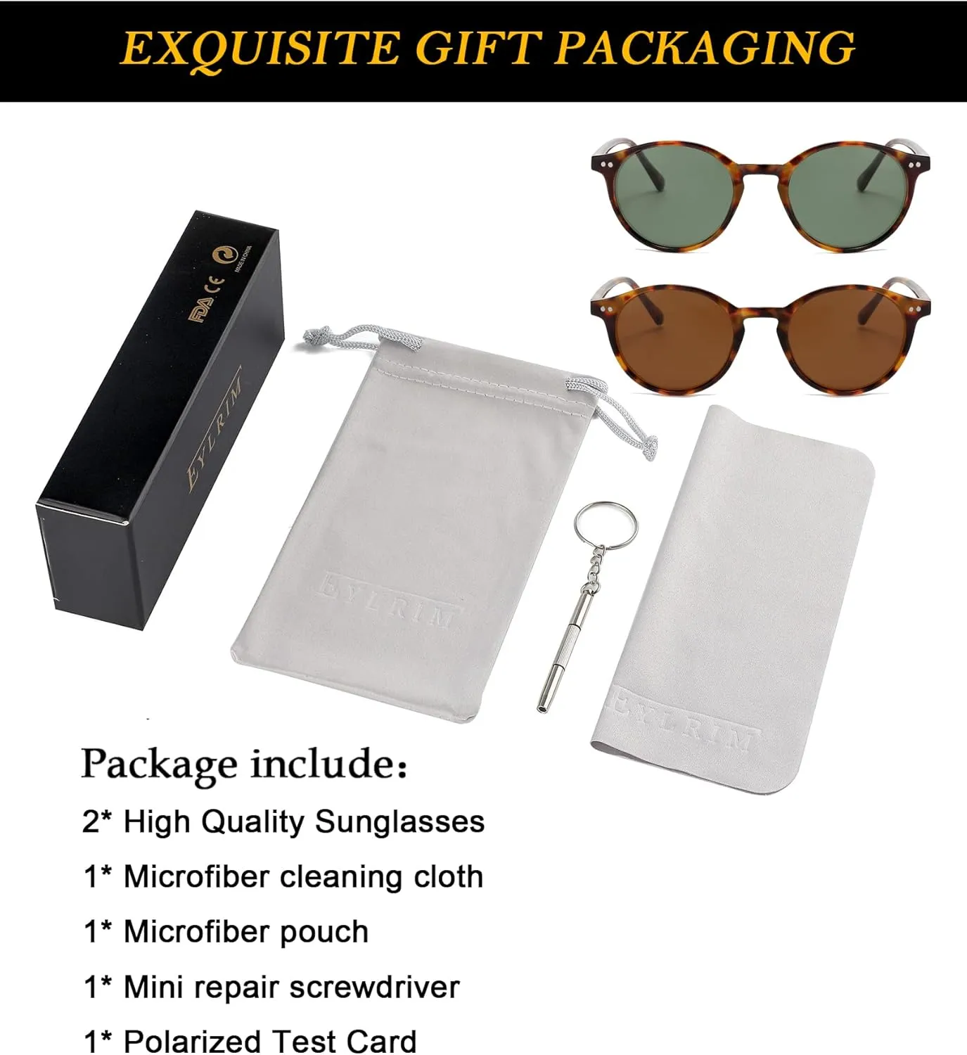EYLRIM Classic Polarized Round Sunglasses for Women Men Vintage Style Lightweight Circle Frame Sun Glasses