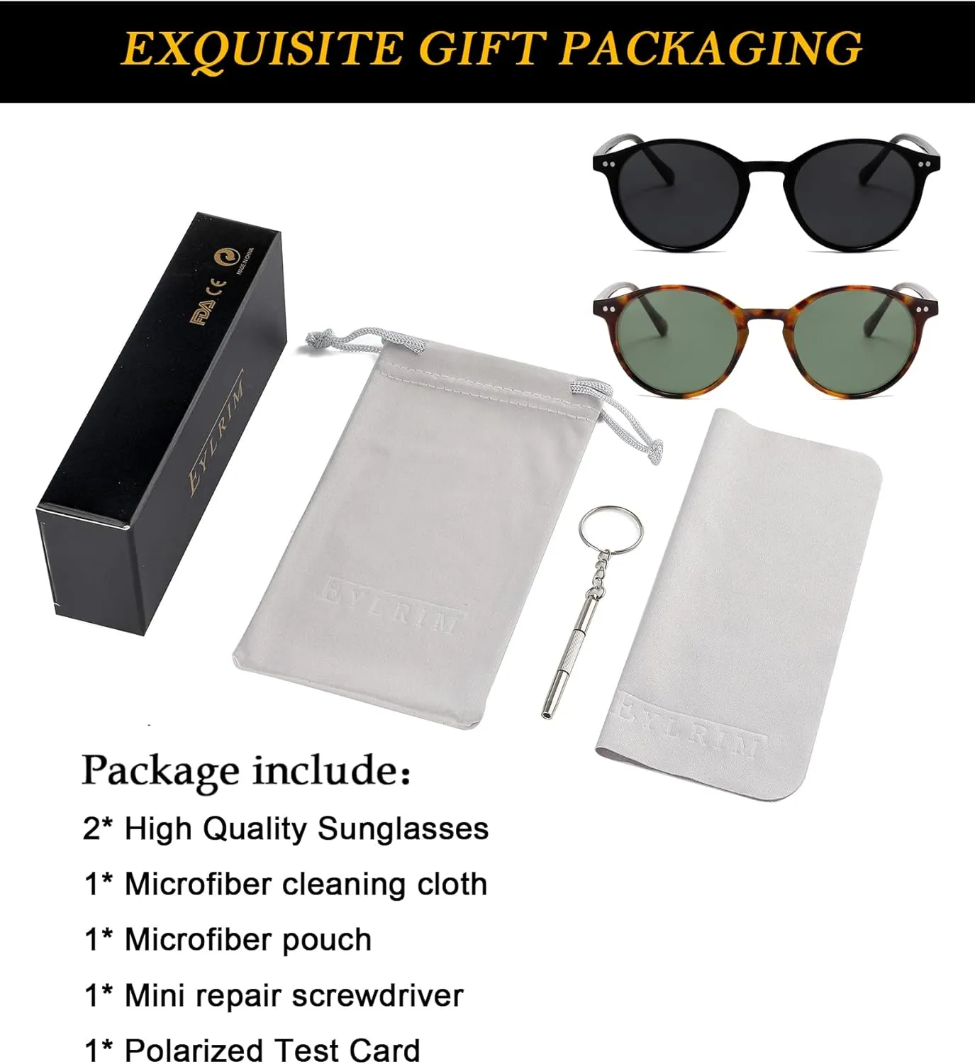 EYLRIM Classic Polarized Round Sunglasses for Women Men Vintage Style Lightweight Circle Frame Sun Glasses