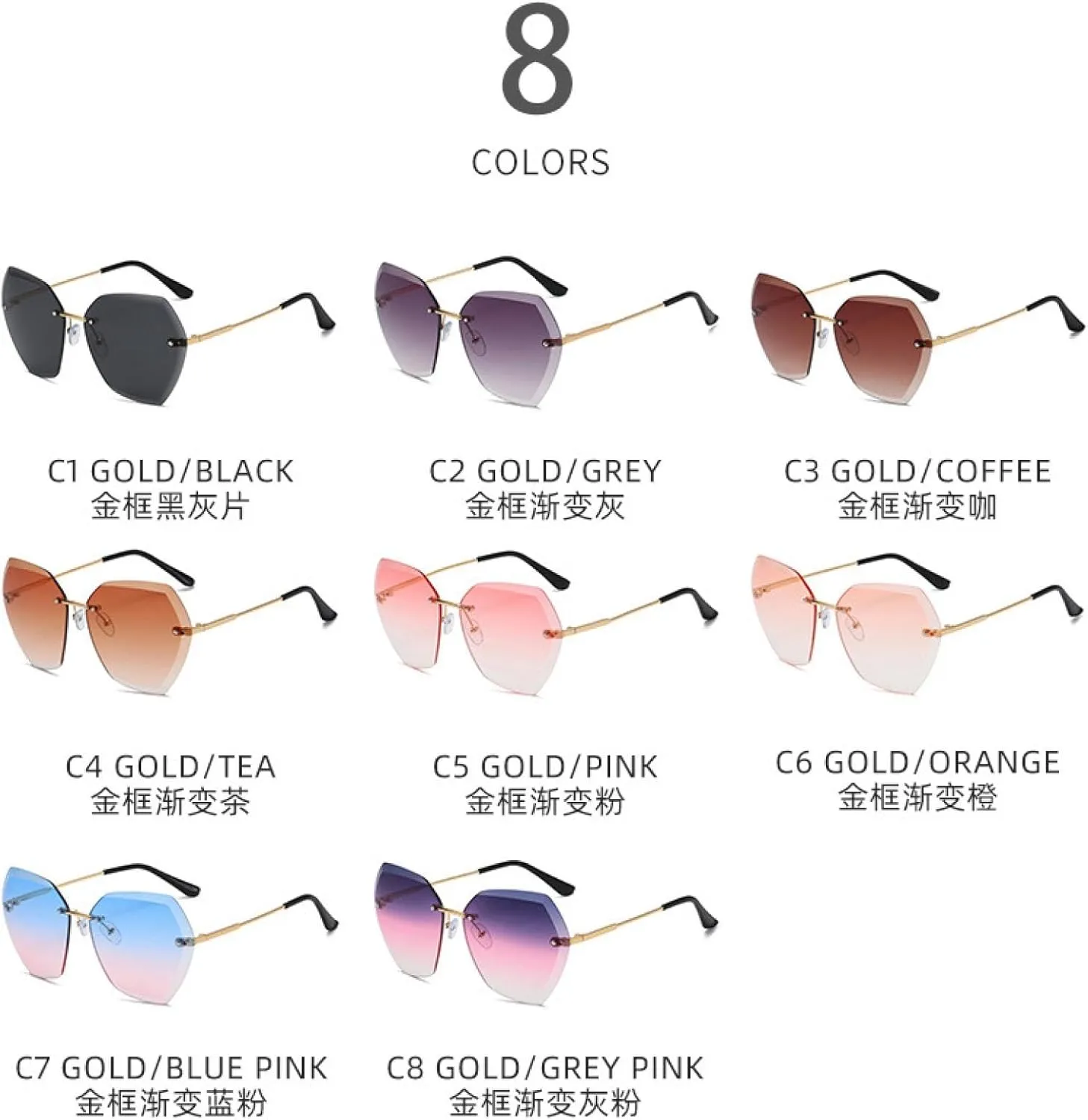 Fashion Rimless Irregular Sunglasses Women Men Retro Luxury Shades Outdoors Travel Sunglasses Uv400