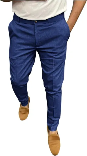 Fashion Stretch Dress Mens Casual Pants Slim Fit Skinny Business Suit Pants Straight Leg Lightweight Golf Trousers