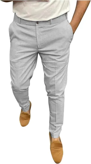 Fashion Stretch Dress Mens Casual Pants Slim Fit Skinny Business Suit Pants Straight Leg Lightweight Golf Trousers