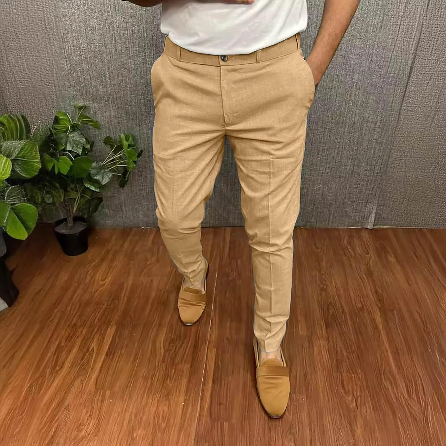 Fashion Stretch Dress Mens Casual Pants Slim Fit Skinny Business Suit Pants Straight Leg Lightweight Golf Trousers