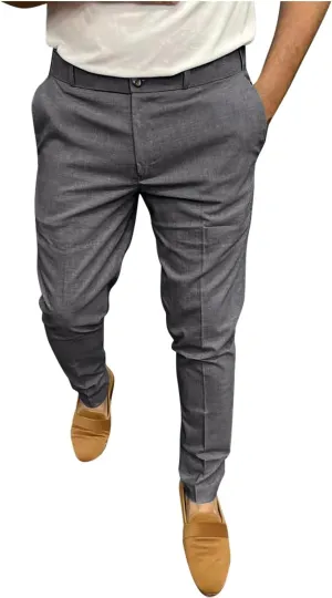 Fashion Stretch Dress Mens Casual Pants Slim Fit Skinny Business Suit Pants Straight Leg Lightweight Golf Trousers