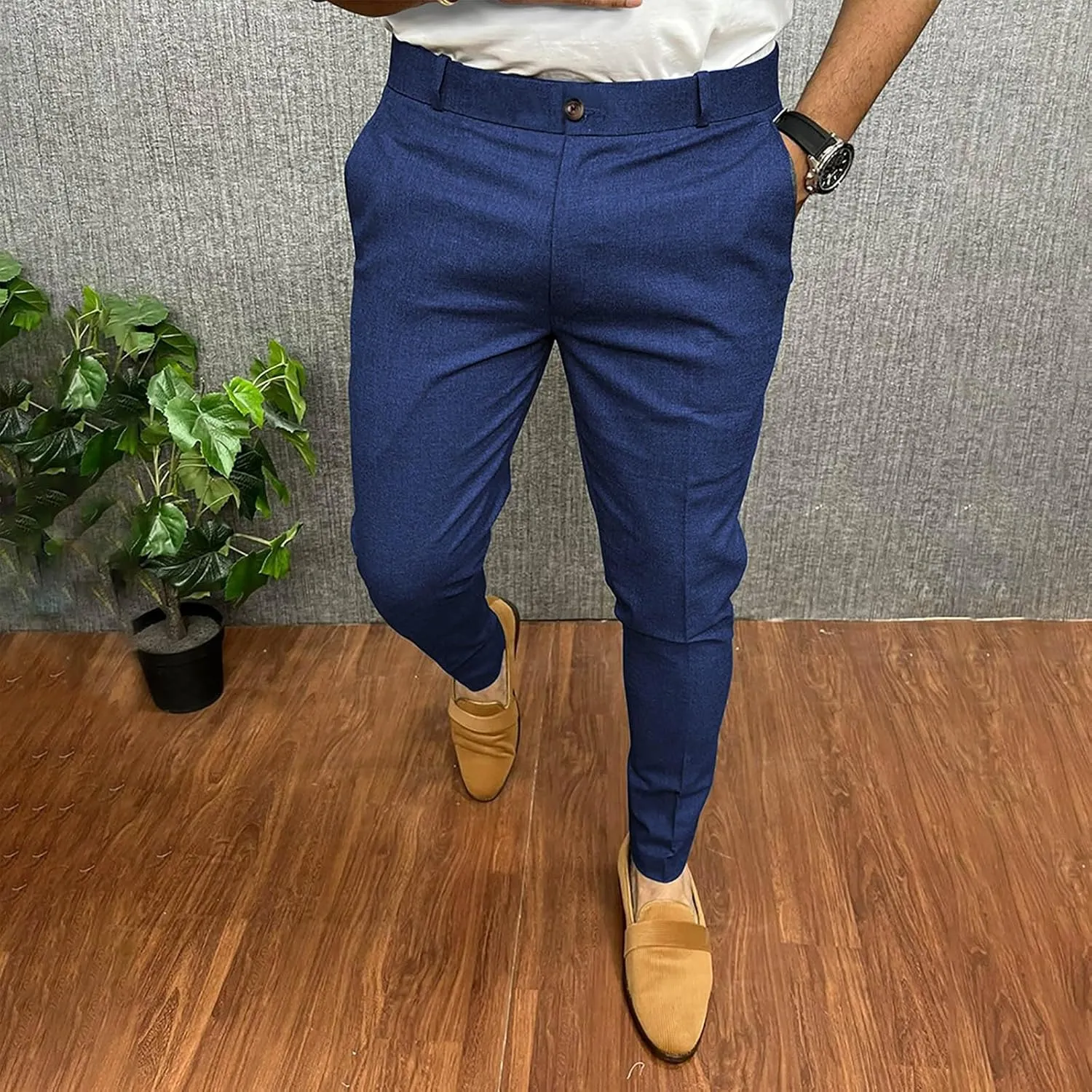 Fashion Stretch Dress Mens Casual Pants Slim Fit Skinny Business Suit Pants Straight Leg Lightweight Golf Trousers