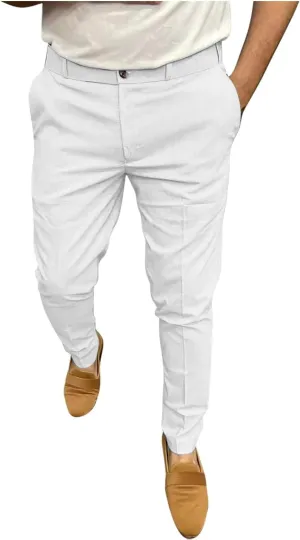 Fashion Stretch Dress Mens Casual Pants Slim Fit Skinny Business Suit Pants Straight Leg Lightweight Golf Trousers