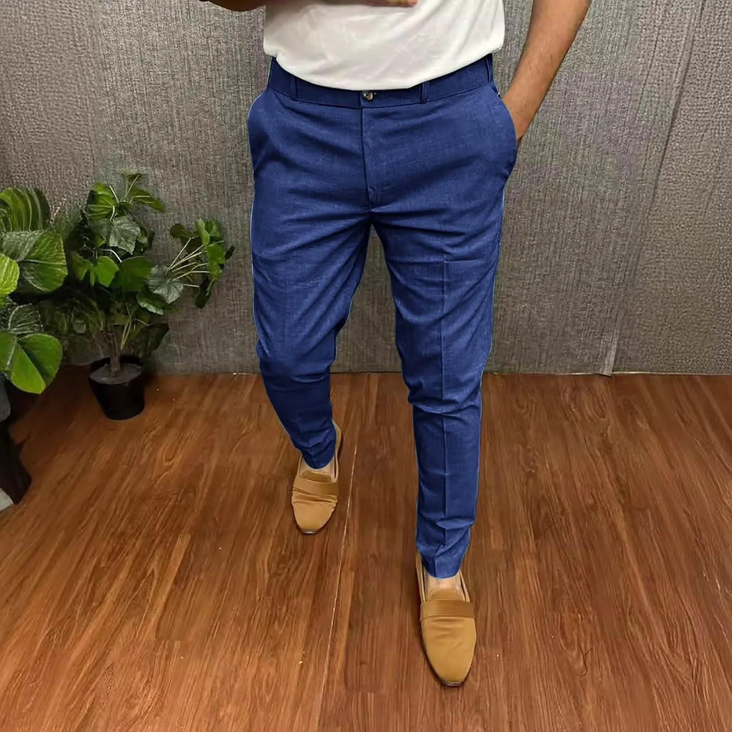 Fashion Stretch Dress Mens Casual Pants Slim Fit Skinny Business Suit Pants Straight Leg Lightweight Golf Trousers