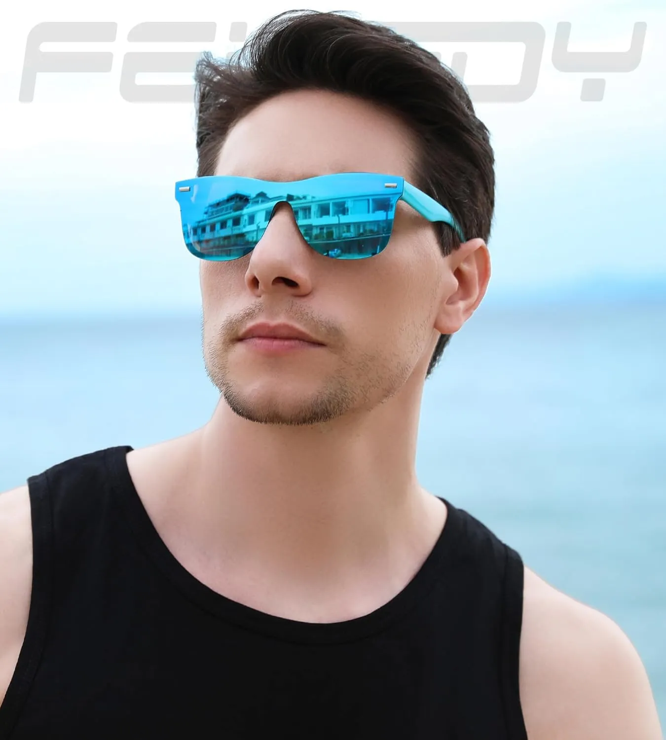 FEISEDY Trendy Rimless Mirrored One Piece Lens Sunglasses Reflective Sun Glasses B4114