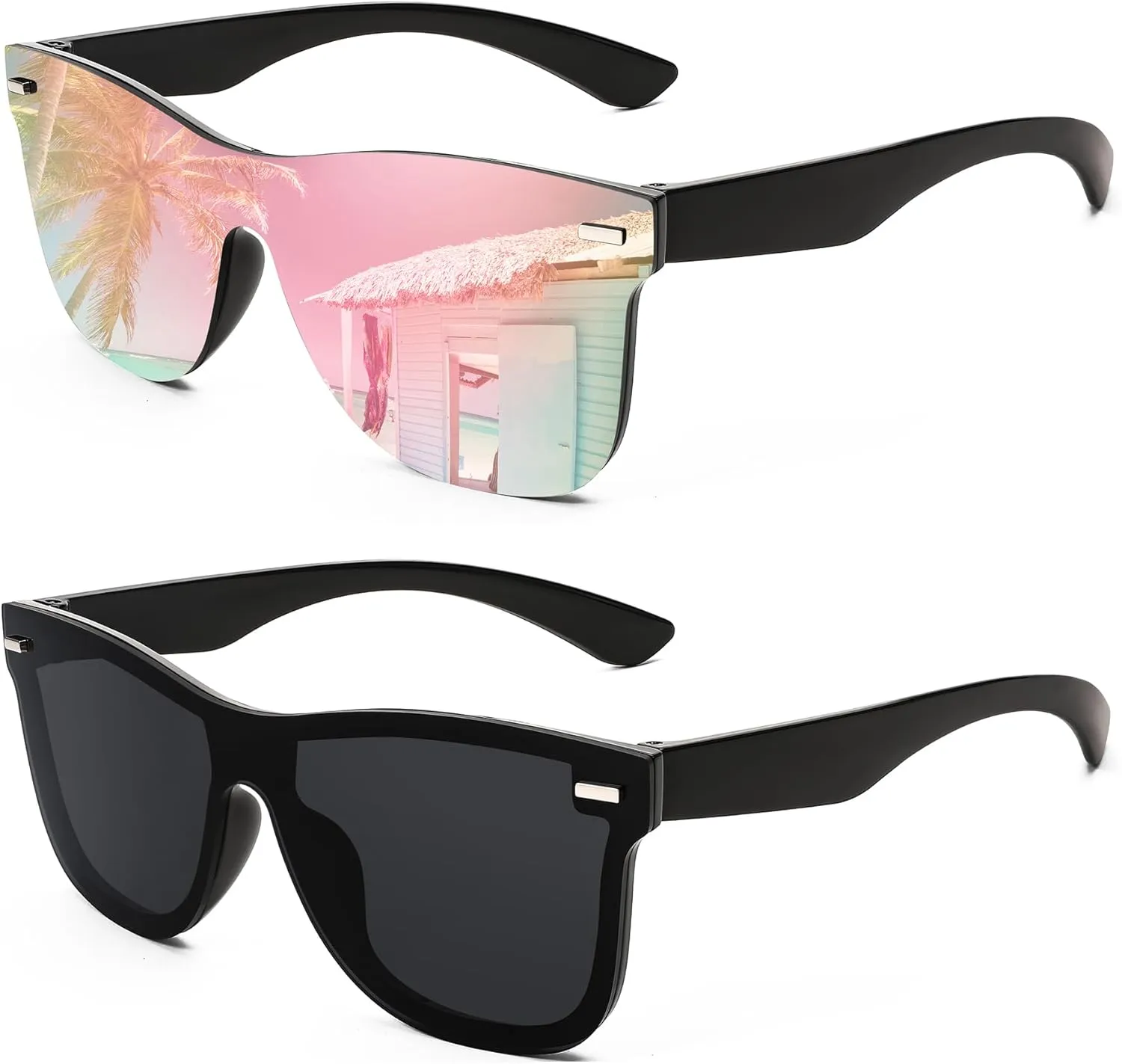 FEISEDY Trendy Rimless Mirrored One Piece Lens Sunglasses Reflective Sun Glasses B4114