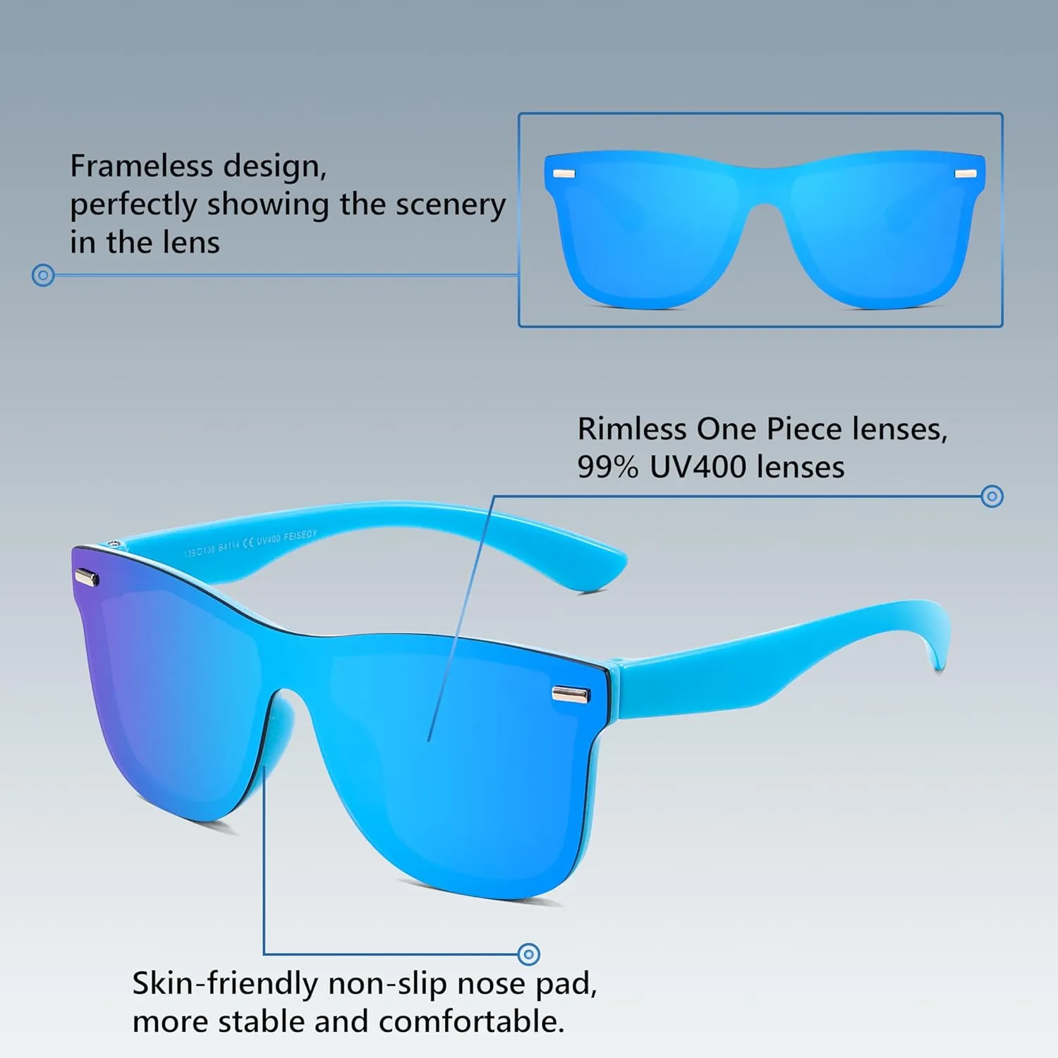 FEISEDY Trendy Rimless Mirrored One Piece Lens Sunglasses Reflective Sun Glasses B4114