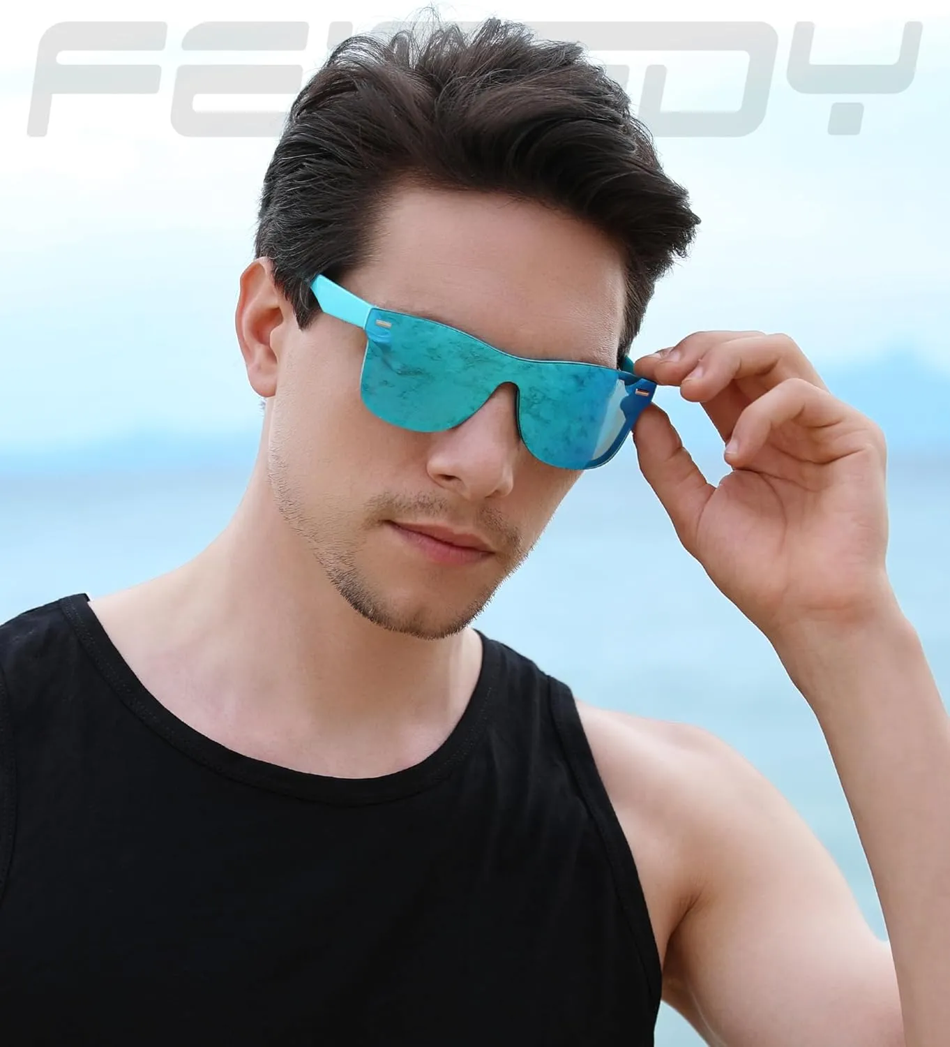 FEISEDY Trendy Rimless Mirrored One Piece Lens Sunglasses Reflective Sun Glasses B4114