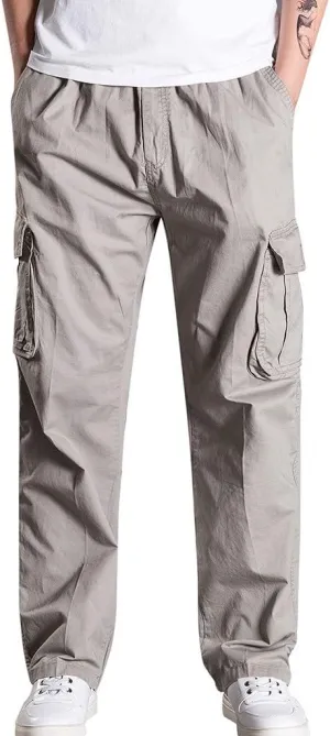 Finelylove Work Pants for Men Loose Fit Stretch Casual Cargo Pants Straight Leg Outdoor Fishing Hiking Pants with Pocket