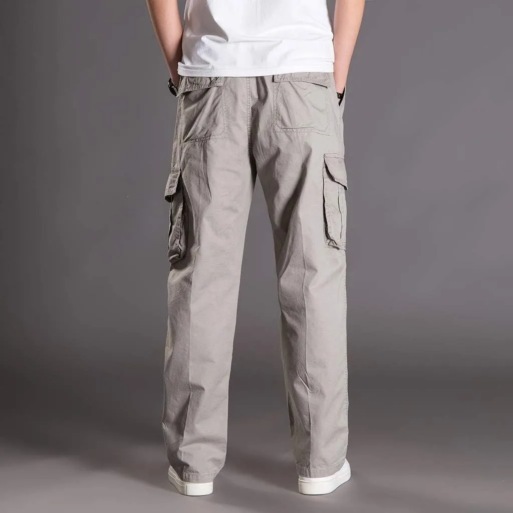 Finelylove Work Pants for Men Loose Fit Stretch Casual Cargo Pants Straight Leg Outdoor Fishing Hiking Pants with Pocket