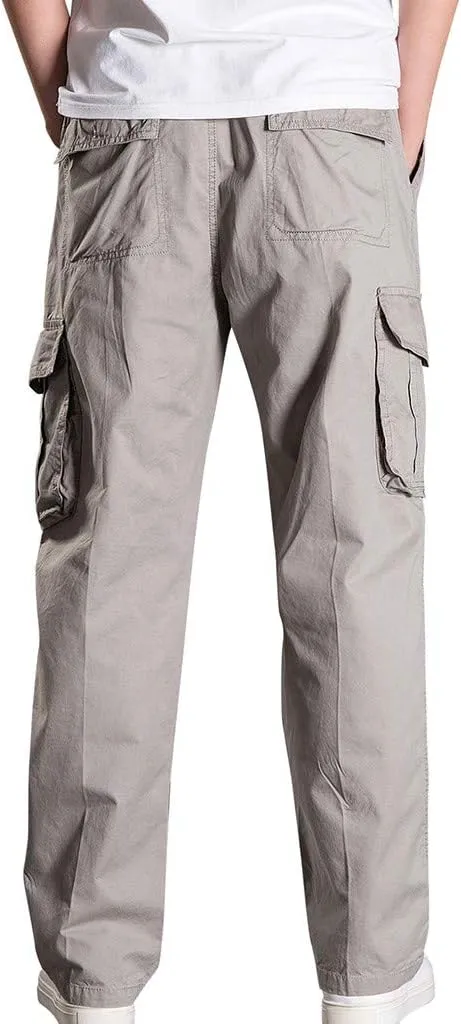 Finelylove Work Pants for Men Loose Fit Stretch Casual Cargo Pants Straight Leg Outdoor Fishing Hiking Pants with Pocket