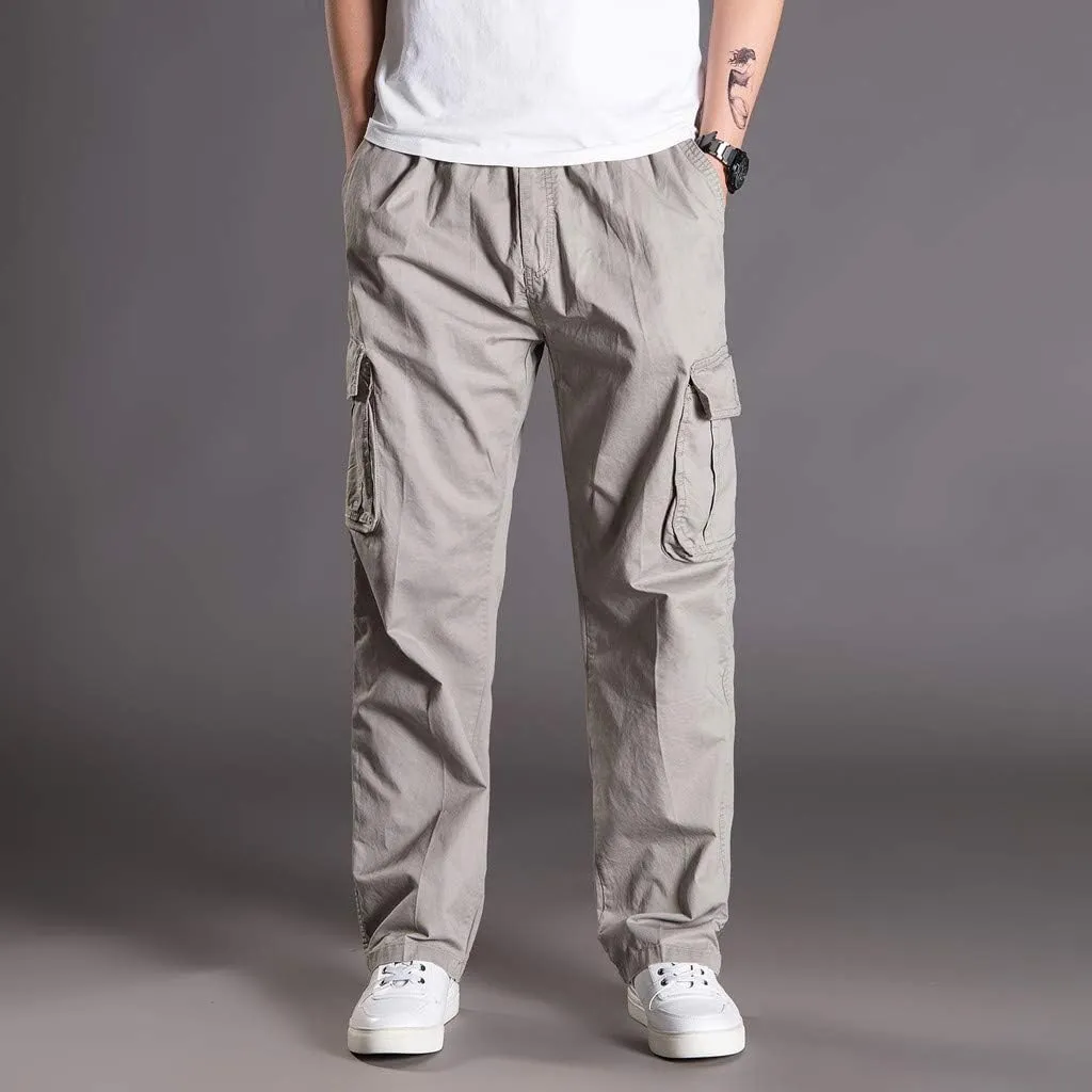 Finelylove Work Pants for Men Loose Fit Stretch Casual Cargo Pants Straight Leg Outdoor Fishing Hiking Pants with Pocket