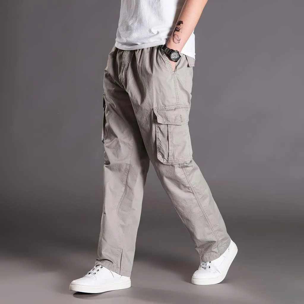 Finelylove Work Pants for Men Loose Fit Stretch Casual Cargo Pants Straight Leg Outdoor Fishing Hiking Pants with Pocket