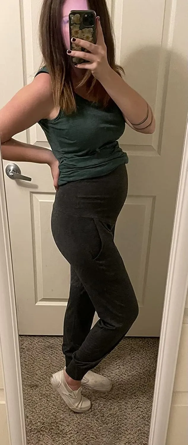 fitglam Women's Maternity Pants Over Belly Lounge Pajamas Clothes Pregnancy Must Haves Joggers with Pockets