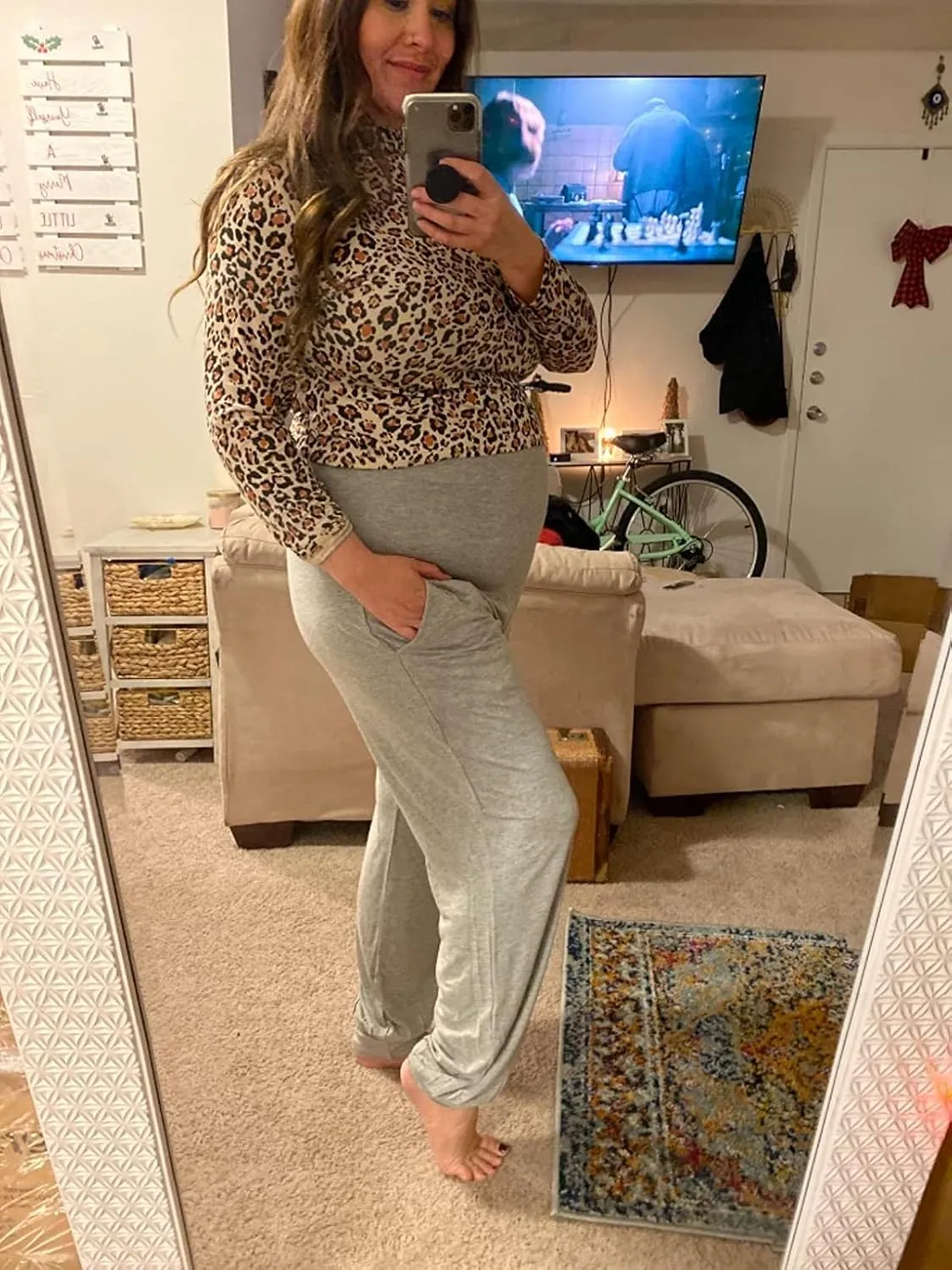 fitglam Women's Maternity Pants Over Belly Lounge Pajamas Clothes Pregnancy Must Haves Joggers with Pockets