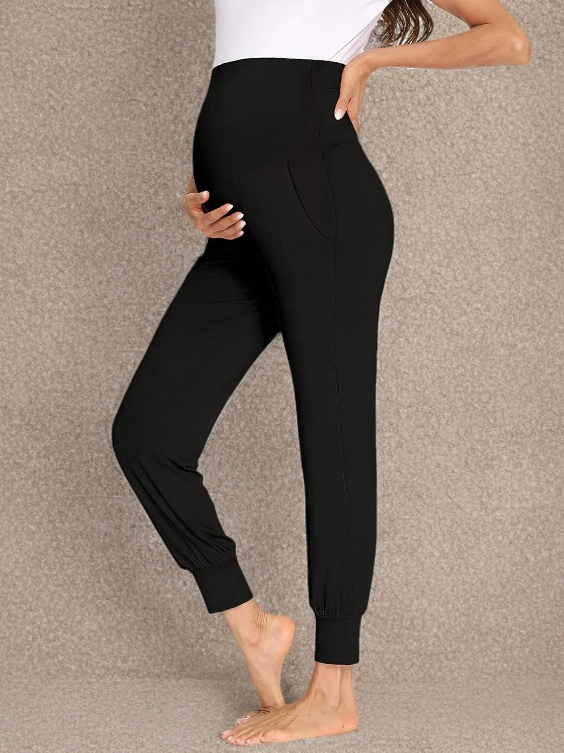 fitglam Women's Maternity Pants Over Belly Lounge Pajamas Clothes Pregnancy Must Haves Joggers with Pockets