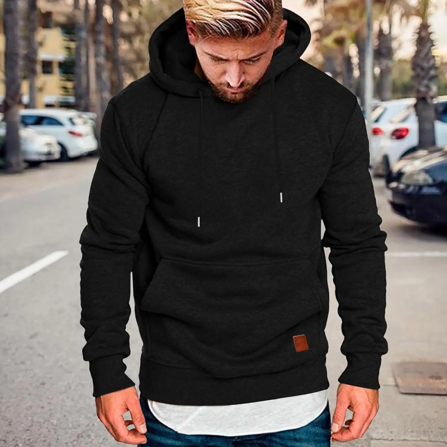 Fxbar Men's Zip-up Hooded Sweatshirts Full-Zip Hoodie Long Sleeve Solid Color Drawstring Casual Hoodies for Men