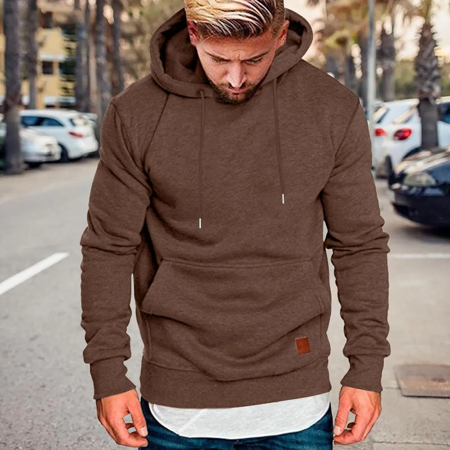 Fxbar Men's Zip-up Hooded Sweatshirts Full-Zip Hoodie Long Sleeve Solid Color Drawstring Casual Hoodies for Men