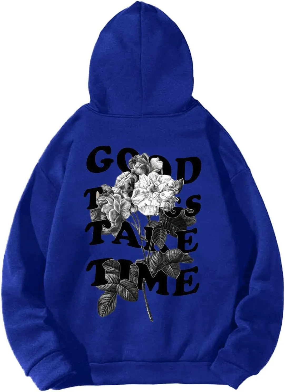 GOFULY Mens Sweatshirts Fall Good Things Take Time & Rose Shape Print Hoodies Long Sleeve Pullover Winter Shirts Big And Tall
