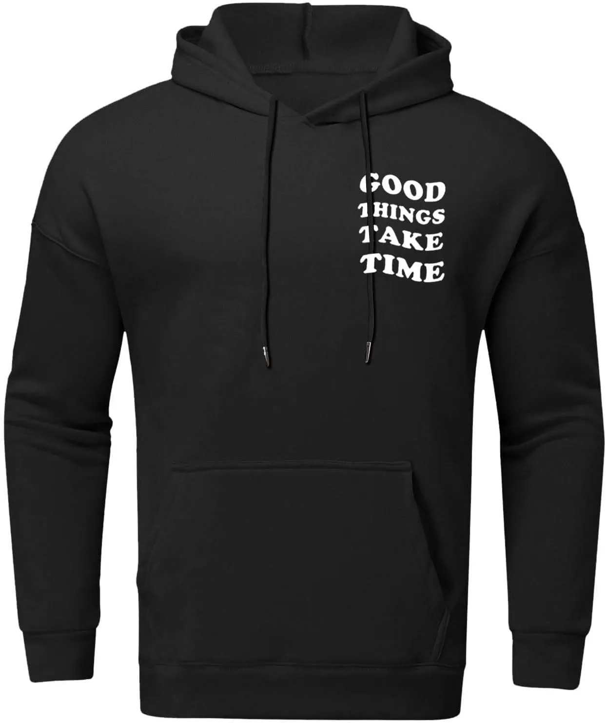GOFULY Mens Sweatshirts Fall Good Things Take Time & Rose Shape Print Hoodies Long Sleeve Pullover Winter Shirts Big And Tall