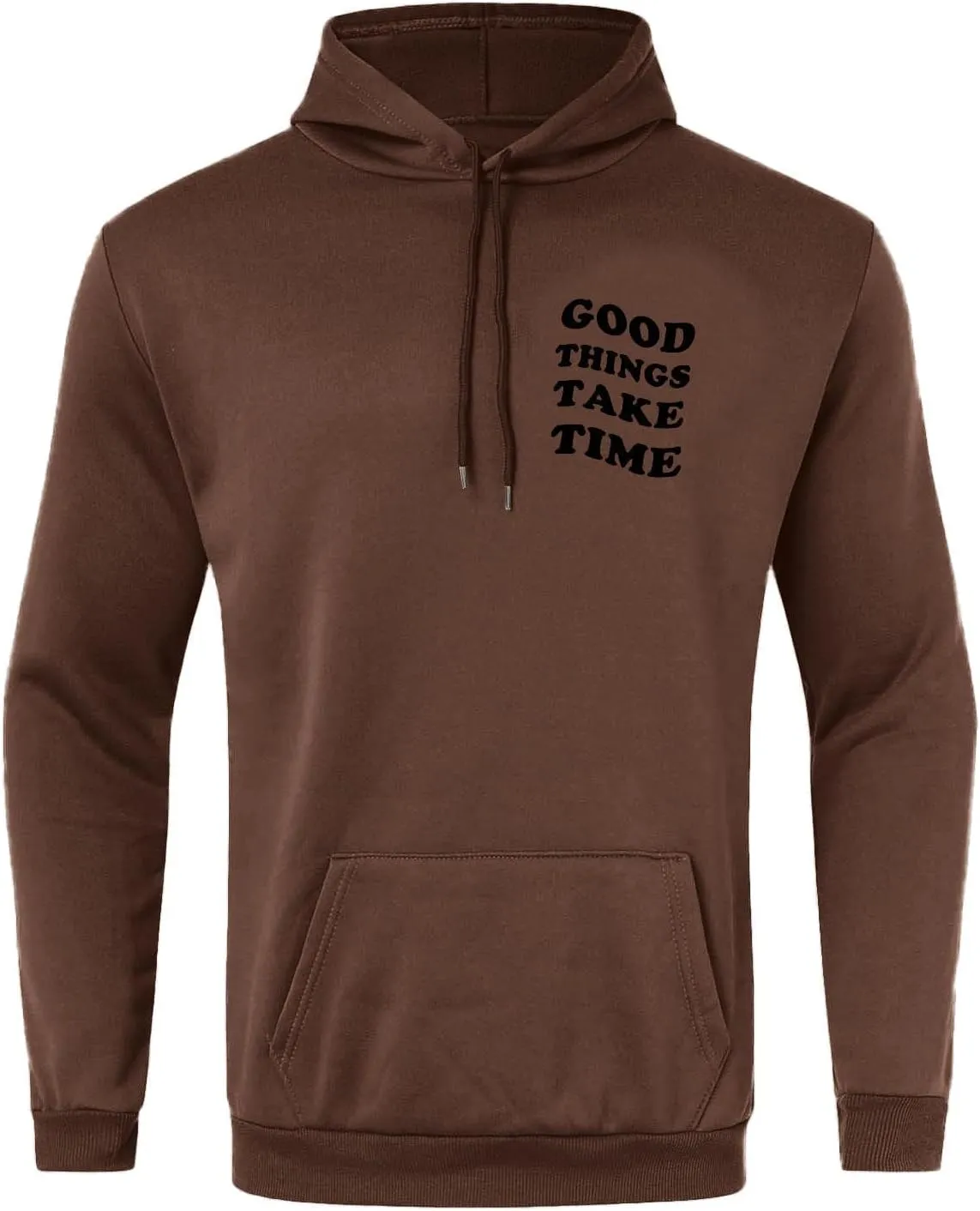 GOFULY Mens Sweatshirts Fall Good Things Take Time & Rose Shape Print Hoodies Long Sleeve Pullover Winter Shirts Big And Tall