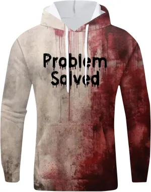 GOFULY Problem Solved Bloody Halloween Hoodies For Men Y2K Fall Halloween Sweatshirts Long Sleeve Winter 2024 Pullover