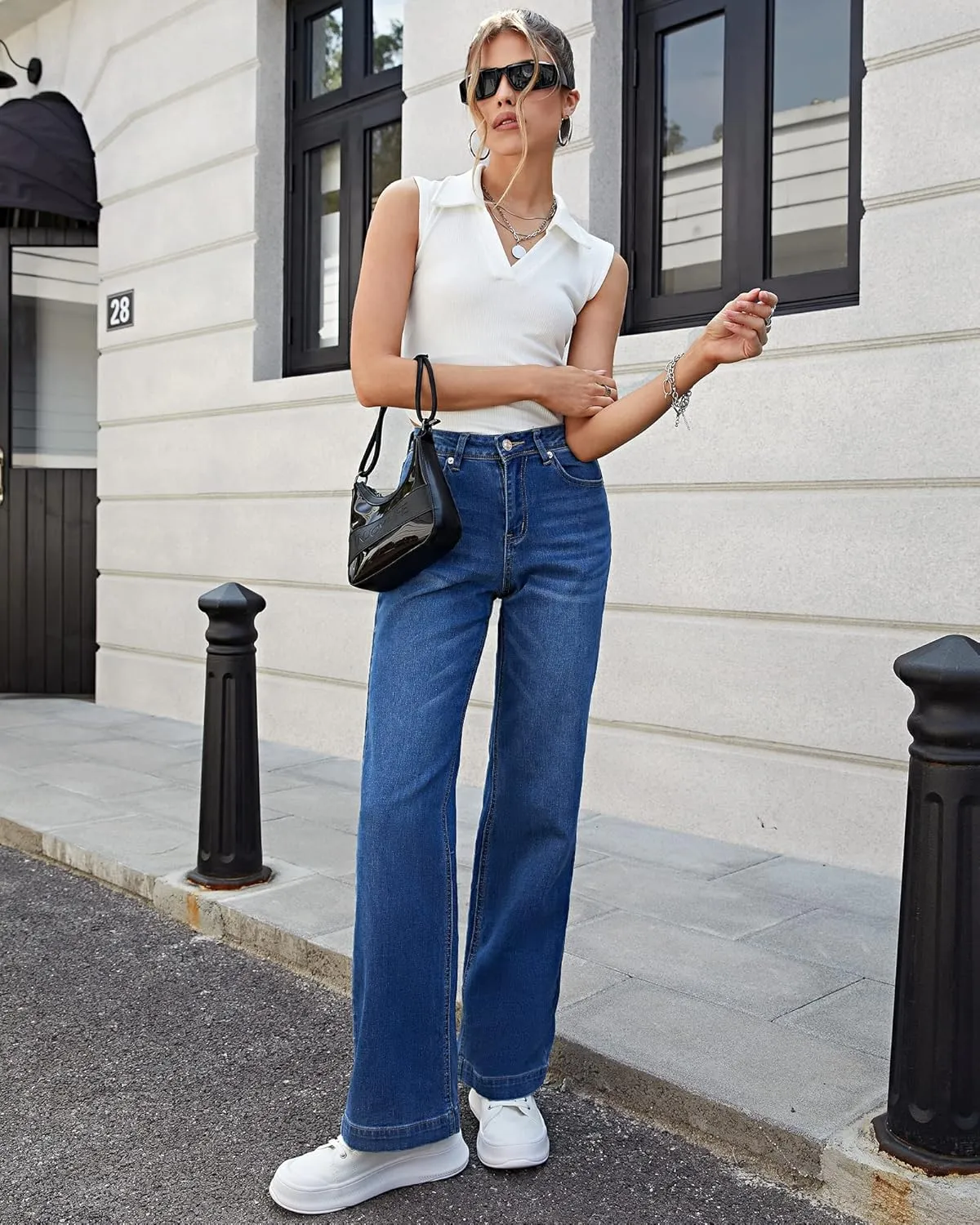 GRAPENT Womens Flare Jeans High Waisted Wide Leg Baggy Jean for Women Stretch Denim Pants