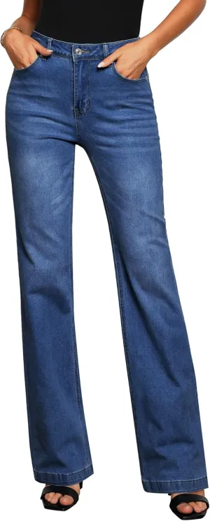 GRAPENT Womens Flare Jeans High Waisted Wide Leg Baggy Jean for Women Stretch Denim Pants