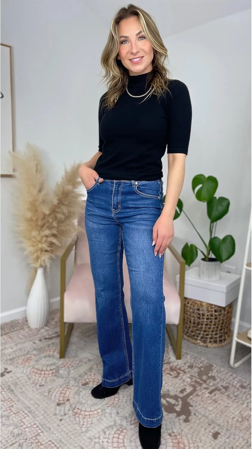 GRAPENT Womens Flare Jeans High Waisted Wide Leg Baggy Jean for Women Stretch Denim Pants