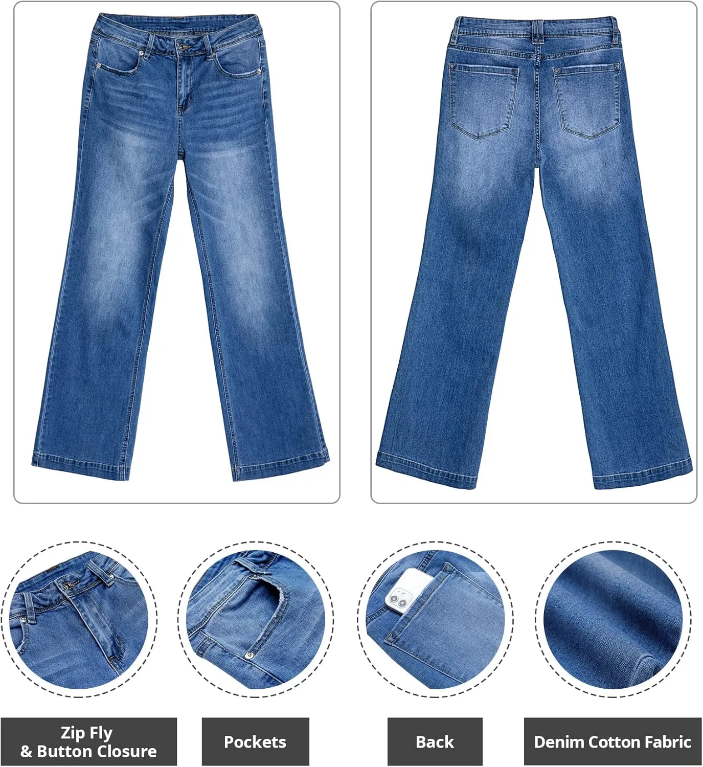 GRAPENT Womens Flare Jeans High Waisted Wide Leg Baggy Jean for Women Stretch Denim Pants