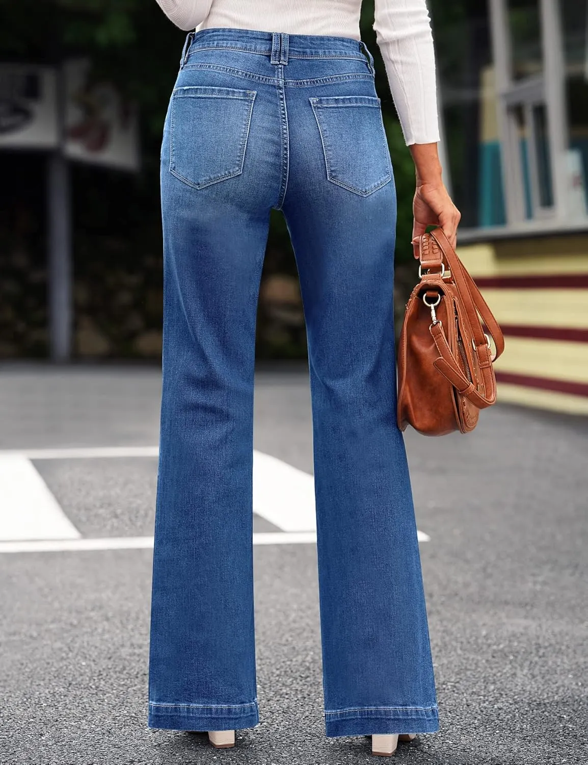 GRAPENT Womens Flare Jeans High Waisted Wide Leg Baggy Jean for Women Stretch Denim Pants