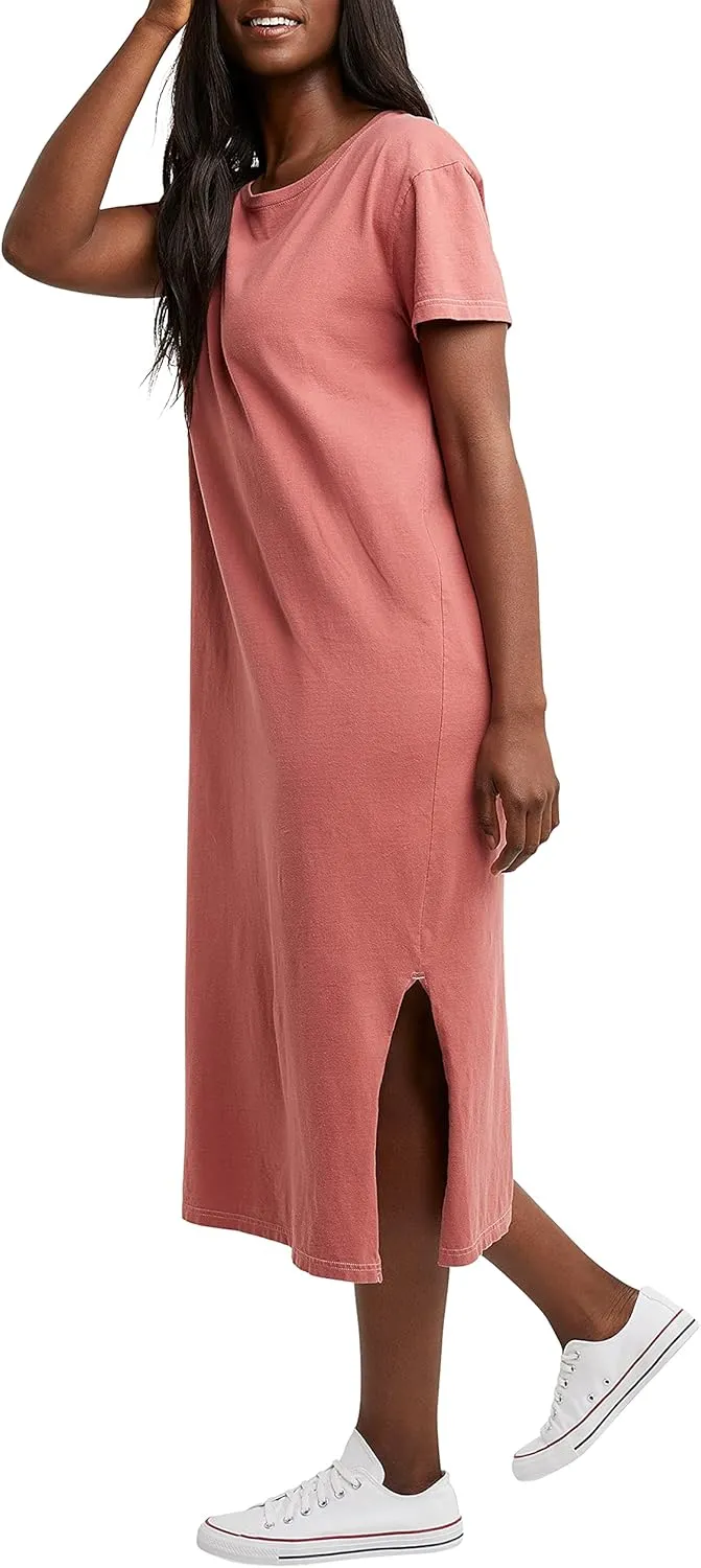 Hanes Women's Originals Garment Dyed Midi Dress, 100% Cotton Vintage Wash Ankle-Length Dress
