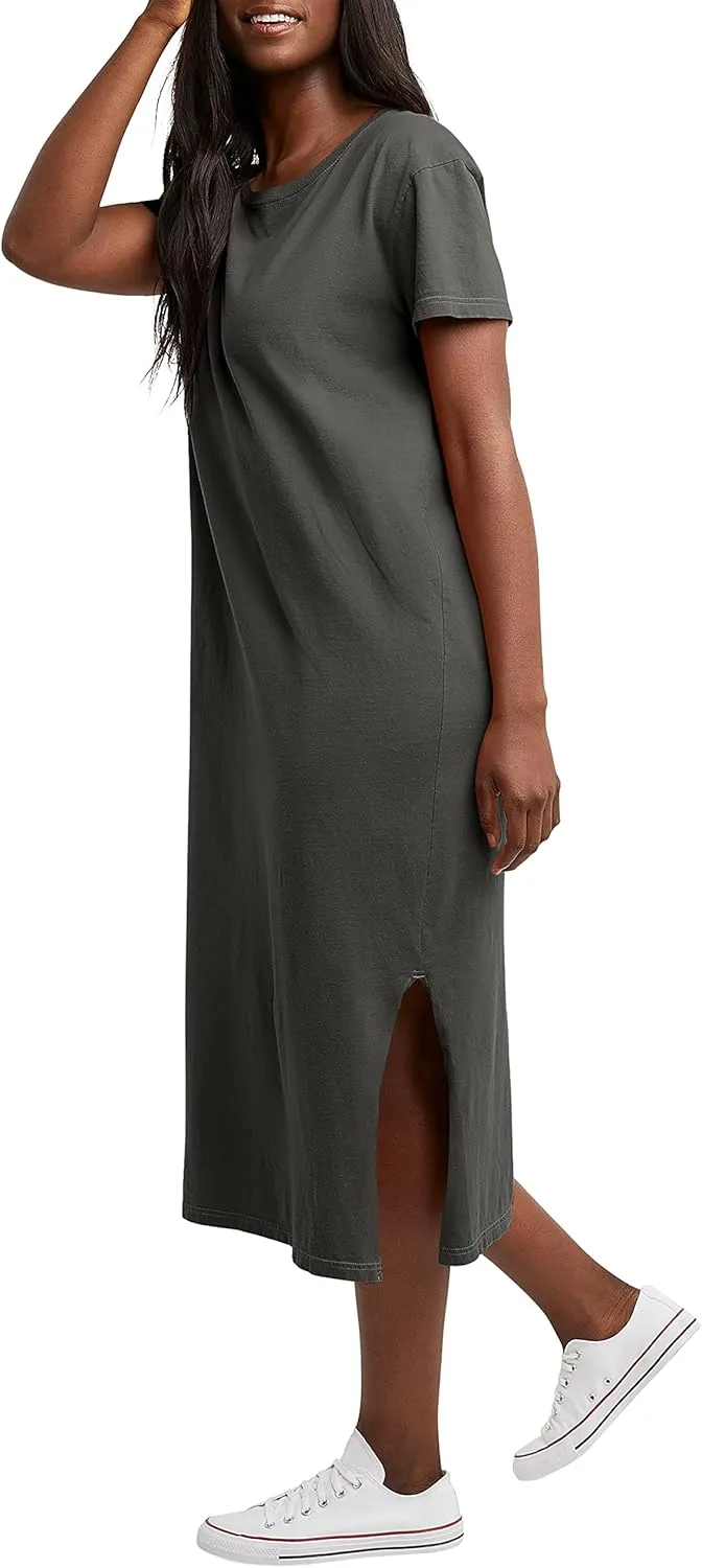 Hanes Women's Originals Garment Dyed Midi Dress, 100% Cotton Vintage Wash Ankle-Length Dress