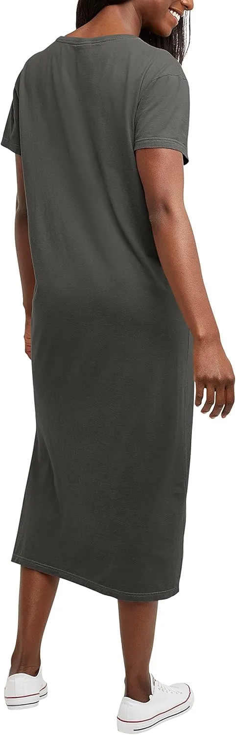 Hanes Women's Originals Garment Dyed Midi Dress, 100% Cotton Vintage Wash Ankle-Length Dress