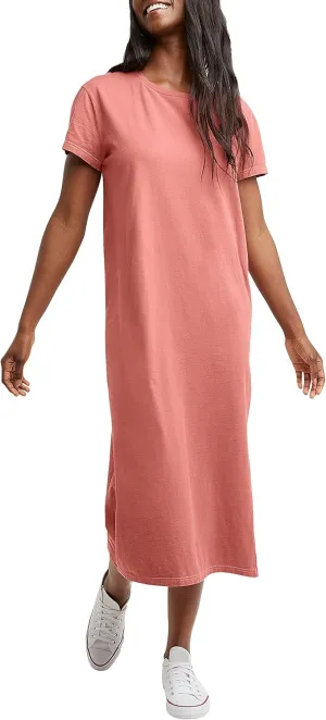 Hanes Women's Originals Garment Dyed Midi Dress, 100% Cotton Vintage Wash Ankle-Length Dress