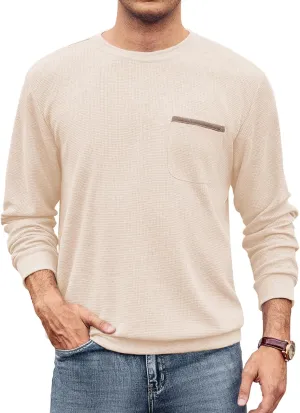 Hardaddy Men's Waffle Textured T-Shirts Crewneck Long Sleeve Tees Casual Lightweight Sweatshirts with Pocket
