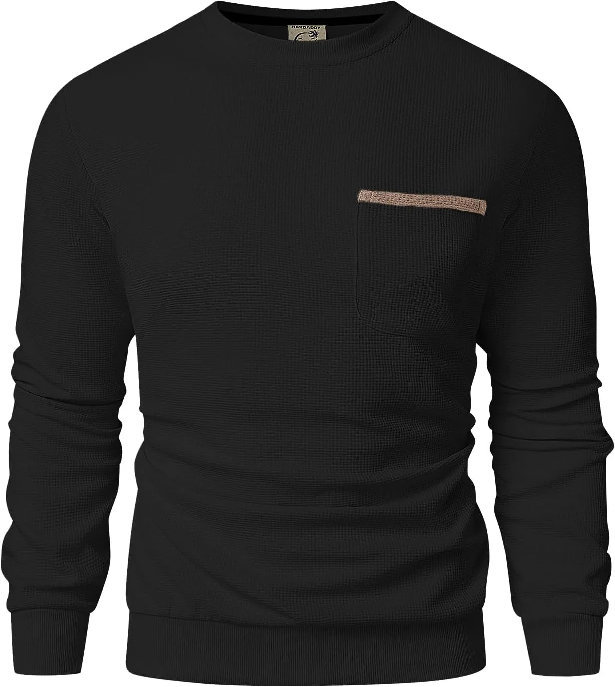 Hardaddy Men's Waffle Textured T-Shirts Crewneck Long Sleeve Tees Casual Lightweight Sweatshirts with Pocket