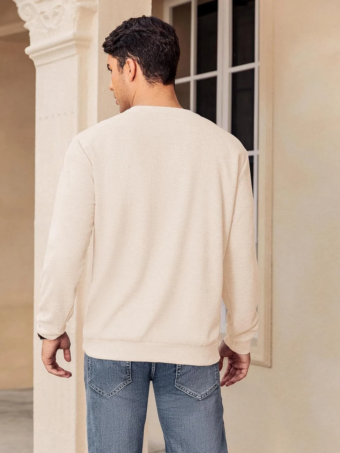 Hardaddy Men's Waffle Textured T-Shirts Crewneck Long Sleeve Tees Casual Lightweight Sweatshirts with Pocket