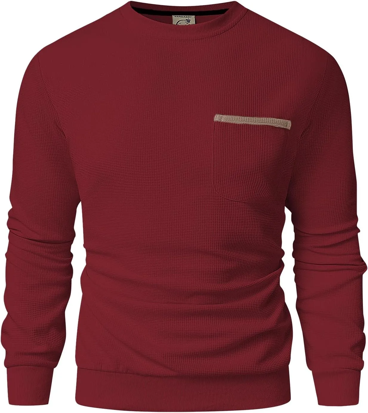 Hardaddy Men's Waffle Textured T-Shirts Crewneck Long Sleeve Tees Casual Lightweight Sweatshirts with Pocket