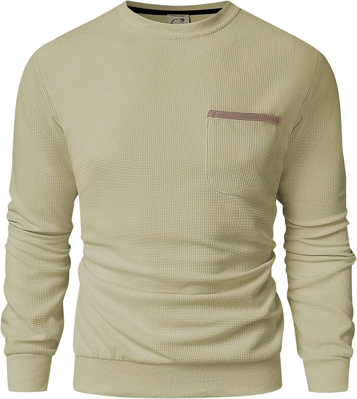 Hardaddy Men's Waffle Textured T-Shirts Crewneck Long Sleeve Tees Casual Lightweight Sweatshirts with Pocket