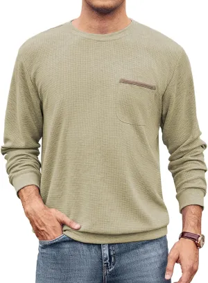 Hardaddy Men's Waffle Textured T-Shirts Crewneck Long Sleeve Tees Casual Lightweight Sweatshirts with Pocket