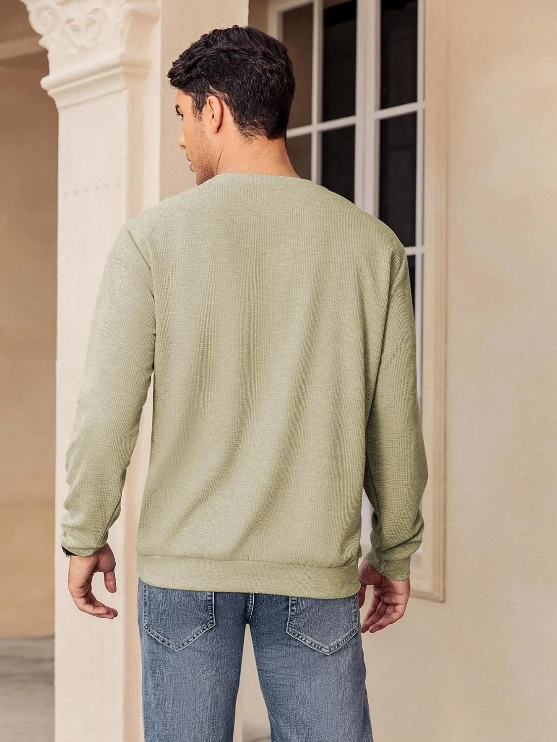 Hardaddy Men's Waffle Textured T-Shirts Crewneck Long Sleeve Tees Casual Lightweight Sweatshirts with Pocket