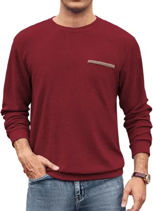 Hardaddy Men's Waffle Textured T-Shirts Crewneck Long Sleeve Tees Casual Lightweight Sweatshirts with Pocket