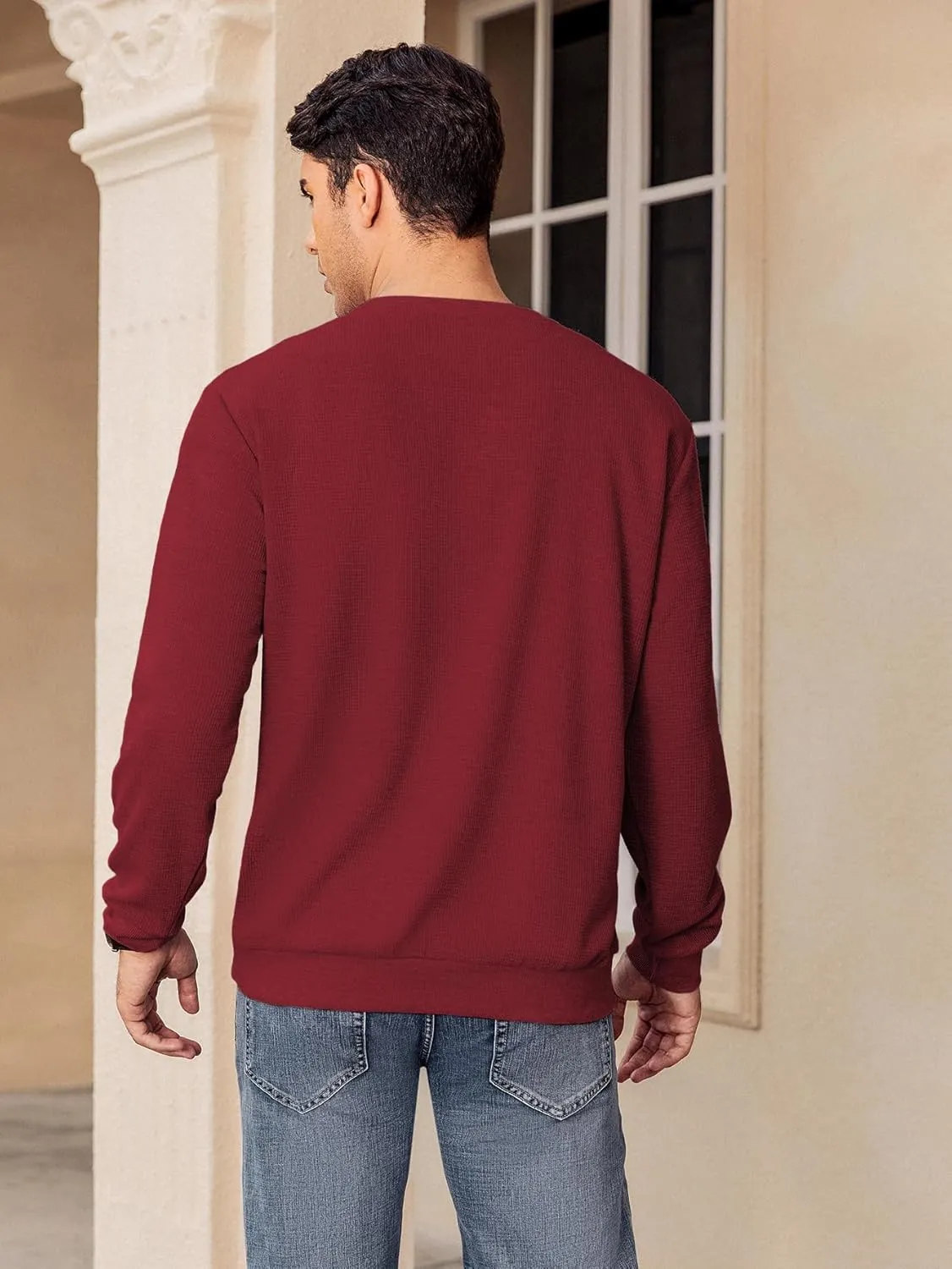 Hardaddy Men's Waffle Textured T-Shirts Crewneck Long Sleeve Tees Casual Lightweight Sweatshirts with Pocket