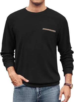 Hardaddy Men's Waffle Textured T-Shirts Crewneck Long Sleeve Tees Casual Lightweight Sweatshirts with Pocket