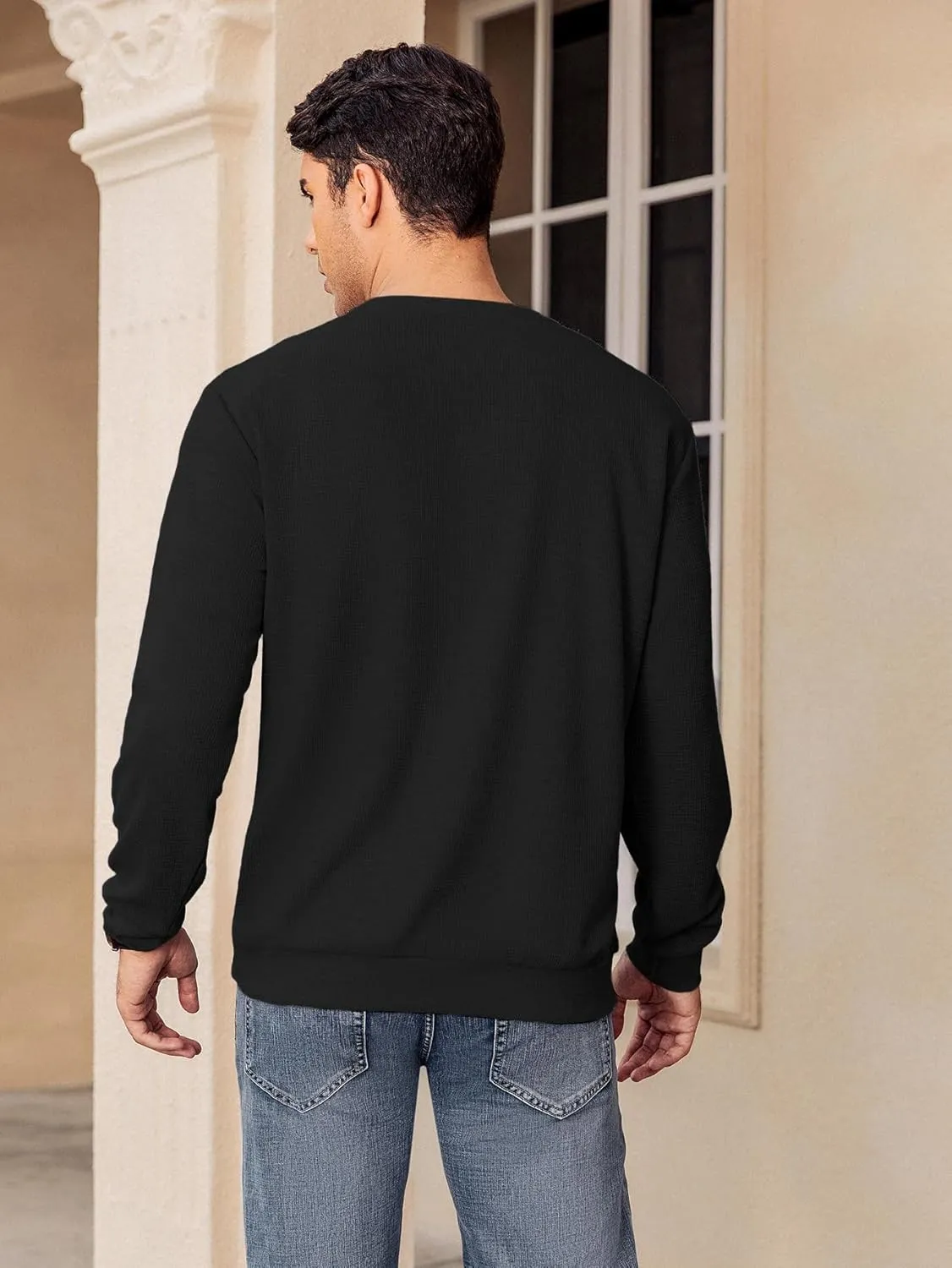 Hardaddy Men's Waffle Textured T-Shirts Crewneck Long Sleeve Tees Casual Lightweight Sweatshirts with Pocket